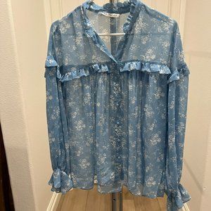 Beautiful blue floral top with ruffles from Zara